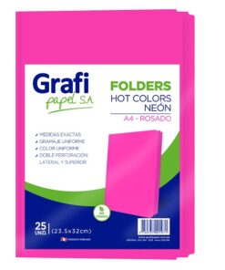 Folders Manila Neon Rosado Tamaño A4 x25 unid. - Grafipapel