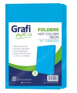 Folders Manila Neon Turqueza Tamaño A4 x25 unid. - Grafipapel