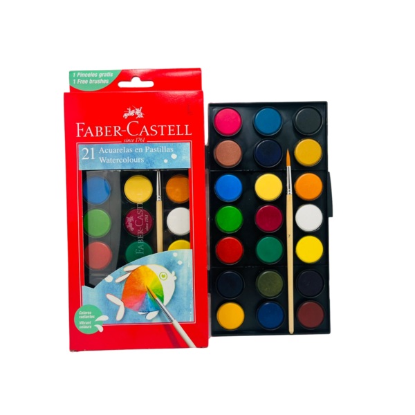 Acuarelas x 21 colores + pincel Faber Castell