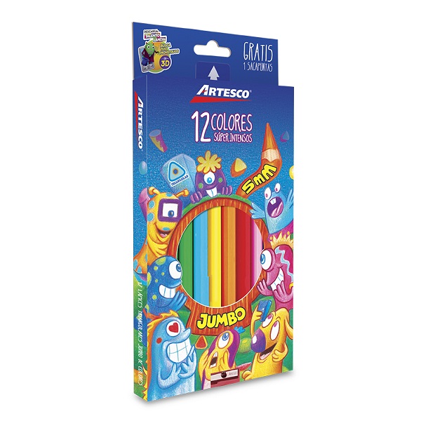 Lápices de Colores Triangulares Jumbo x 12 unds. + Sacapuntas