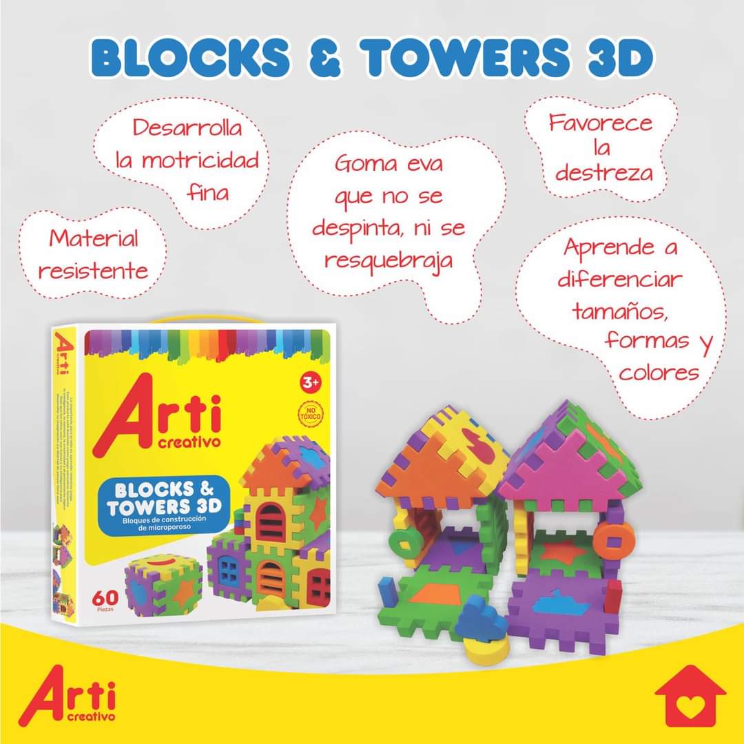 Blocks & Towers 3d x60 pzas. - Arti Creativo