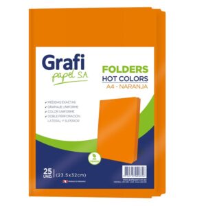 Folders Manila Naranja Tamaño A4 x25 unid.- Grafipapel