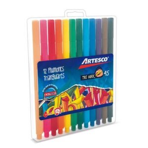 Plumones Artesco Trimax Delgados A-45 Caja Plastica 12 Unidades.